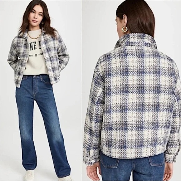 Blank NYC Jackets & Blazers - NWT BlankNYC Cropped Tweed Jacket In Blue Cream Plaid Size Large